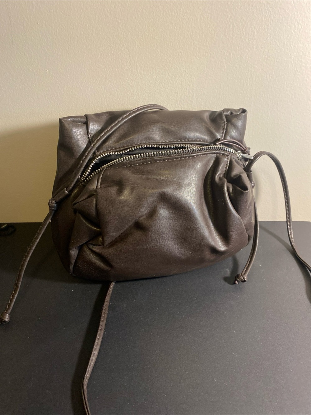 H&M minimalist brown crossbody bag Scrunchy Brown Faux Leather Hobo